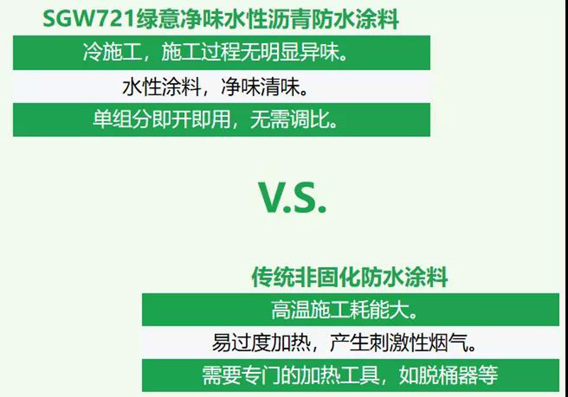 ，SGW721綠意凈味水性瀝青防水涂料優(yōu)點